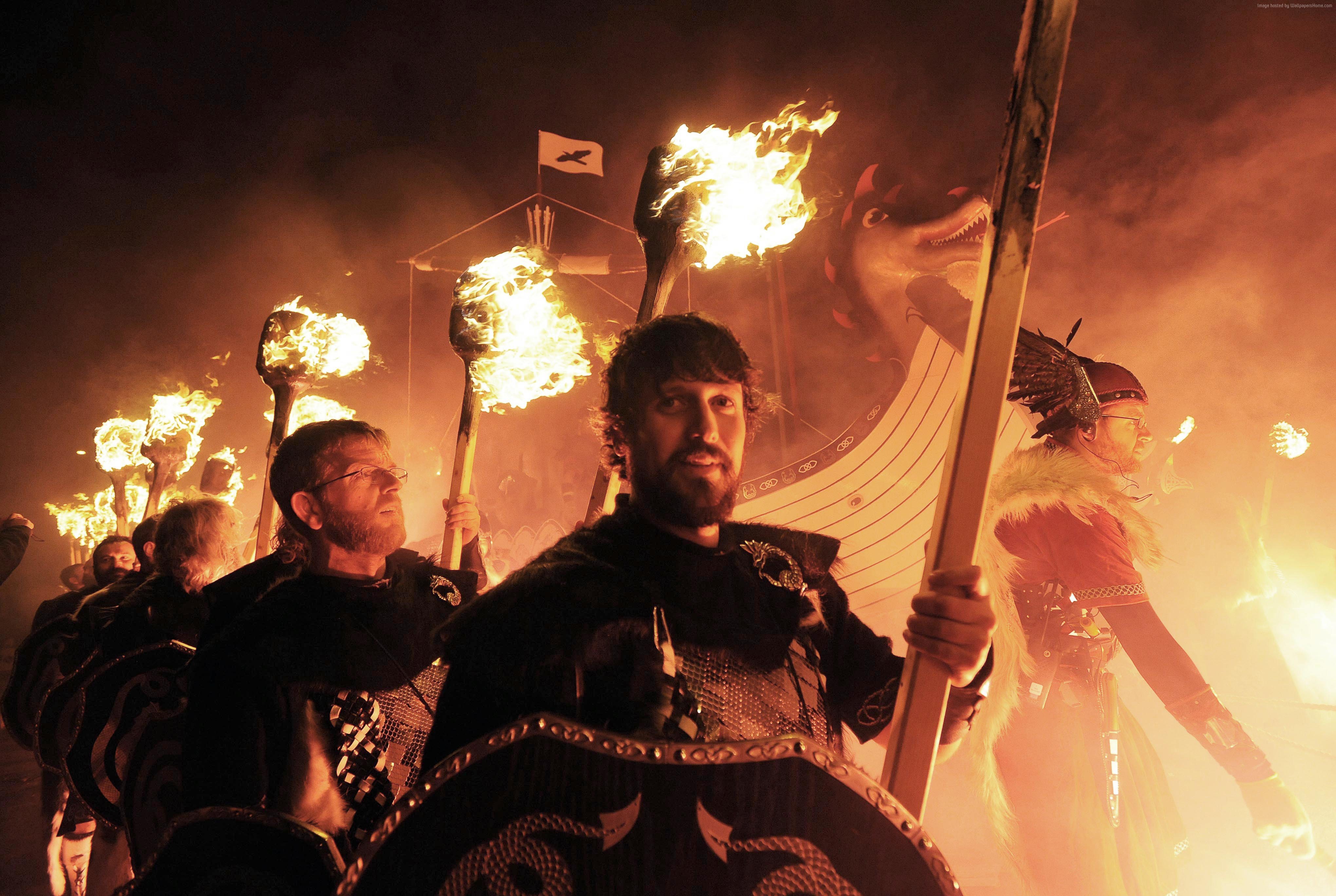 Vikings with torches at Up-Helly-Aa festival HD Wallpaper