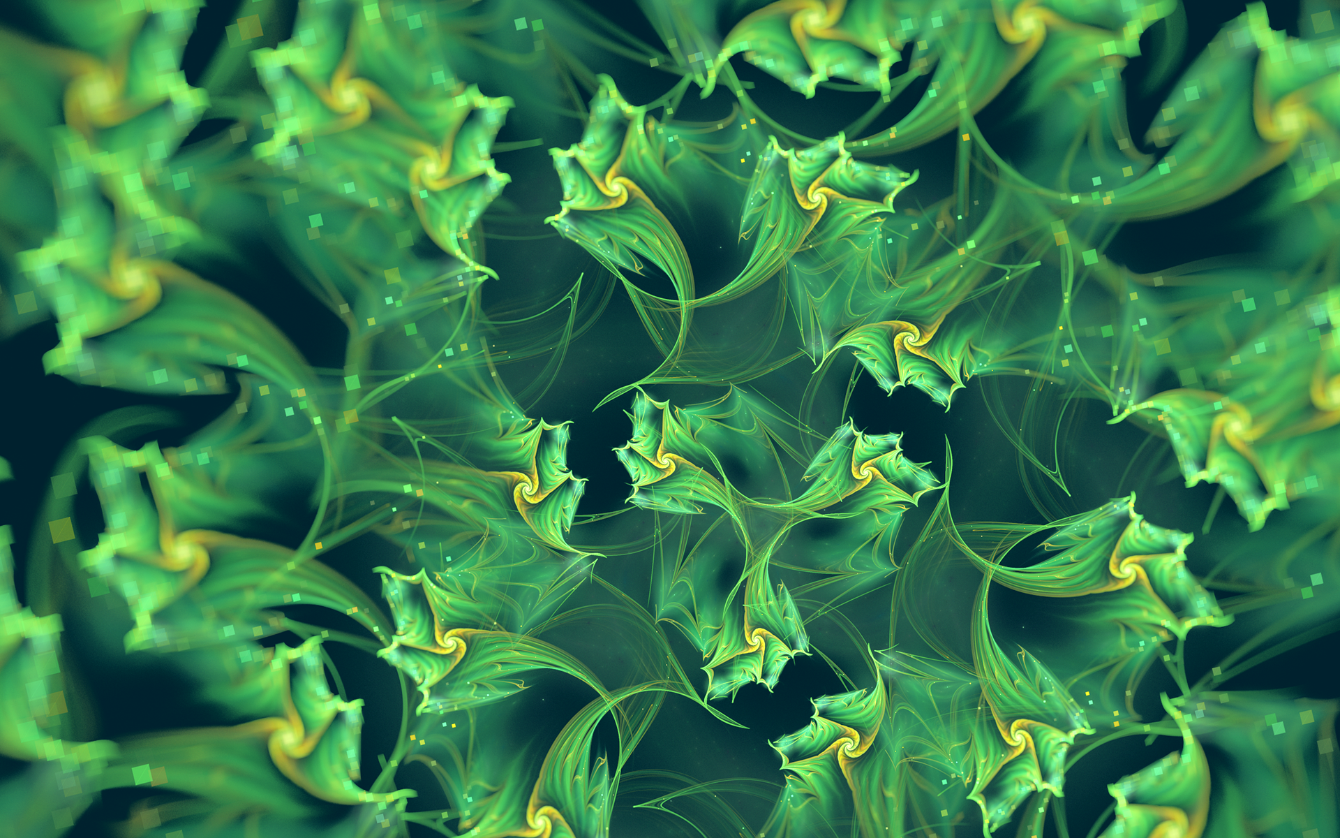 Green fractal abstract pattern with swirling shapes HD Wallpaper