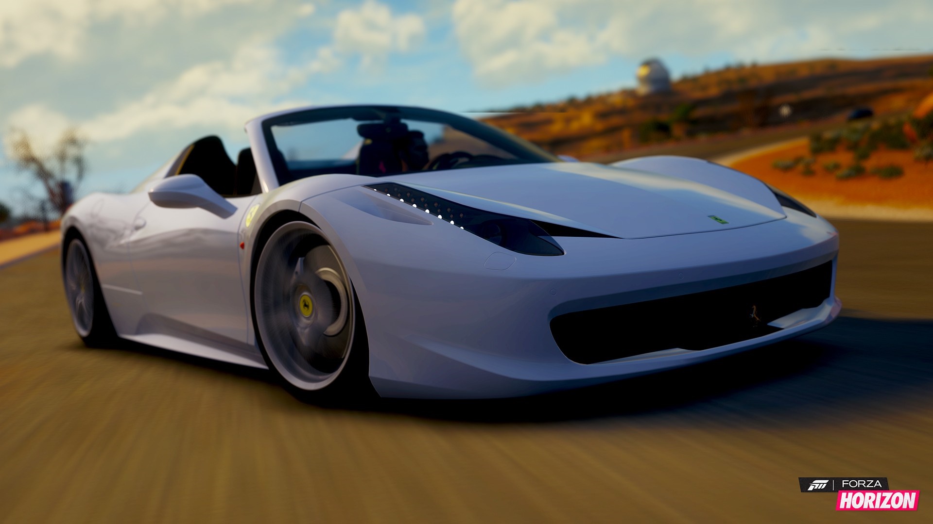 White Ferrari 458 Spider in Forza Horizon HD Wallpaper