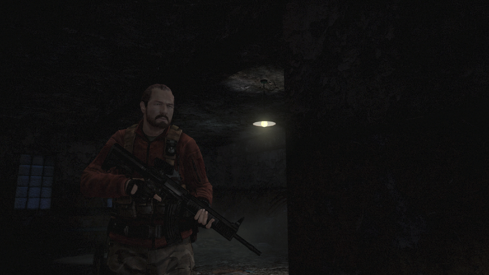 Man with rifle in dark room HD Wallpaper