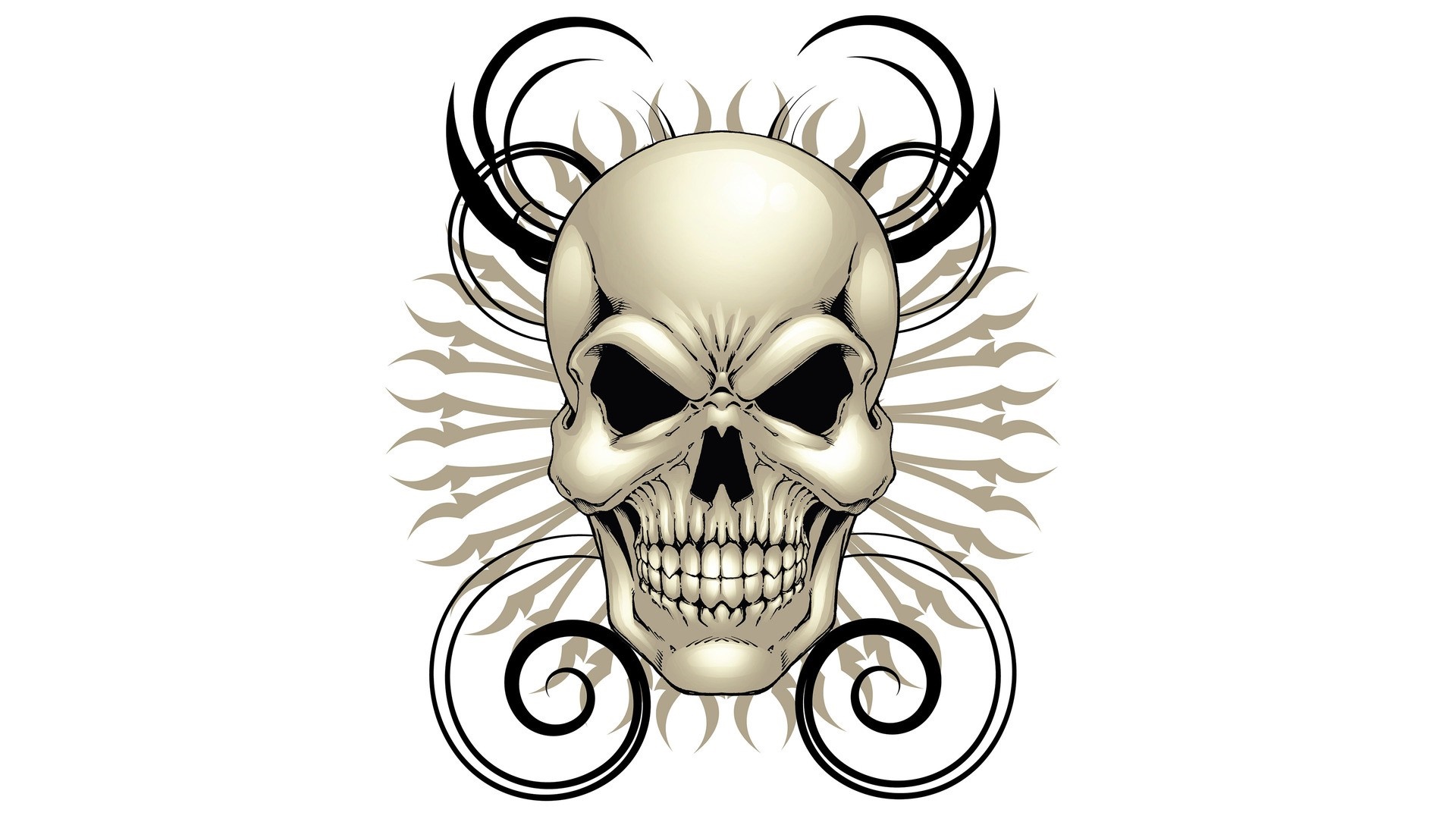 Tribal skull illustration with swirling patterns HD Wallpaper