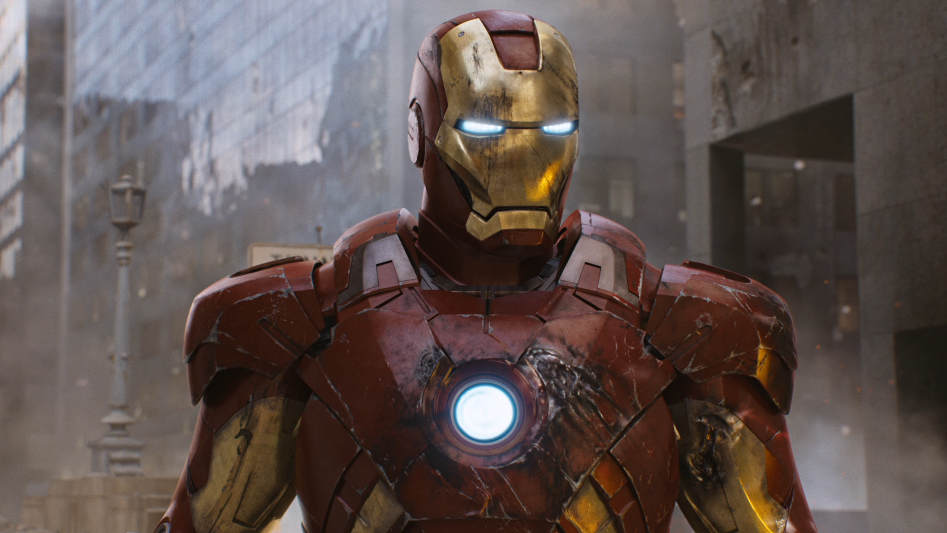 Iron Man in Battle-Worn Armour from Marvel Comics HD Wallpaper