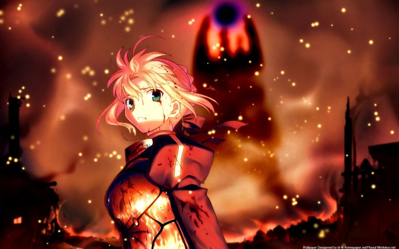 Saber from Fate Series in a fiery battle HD Wallpaper
