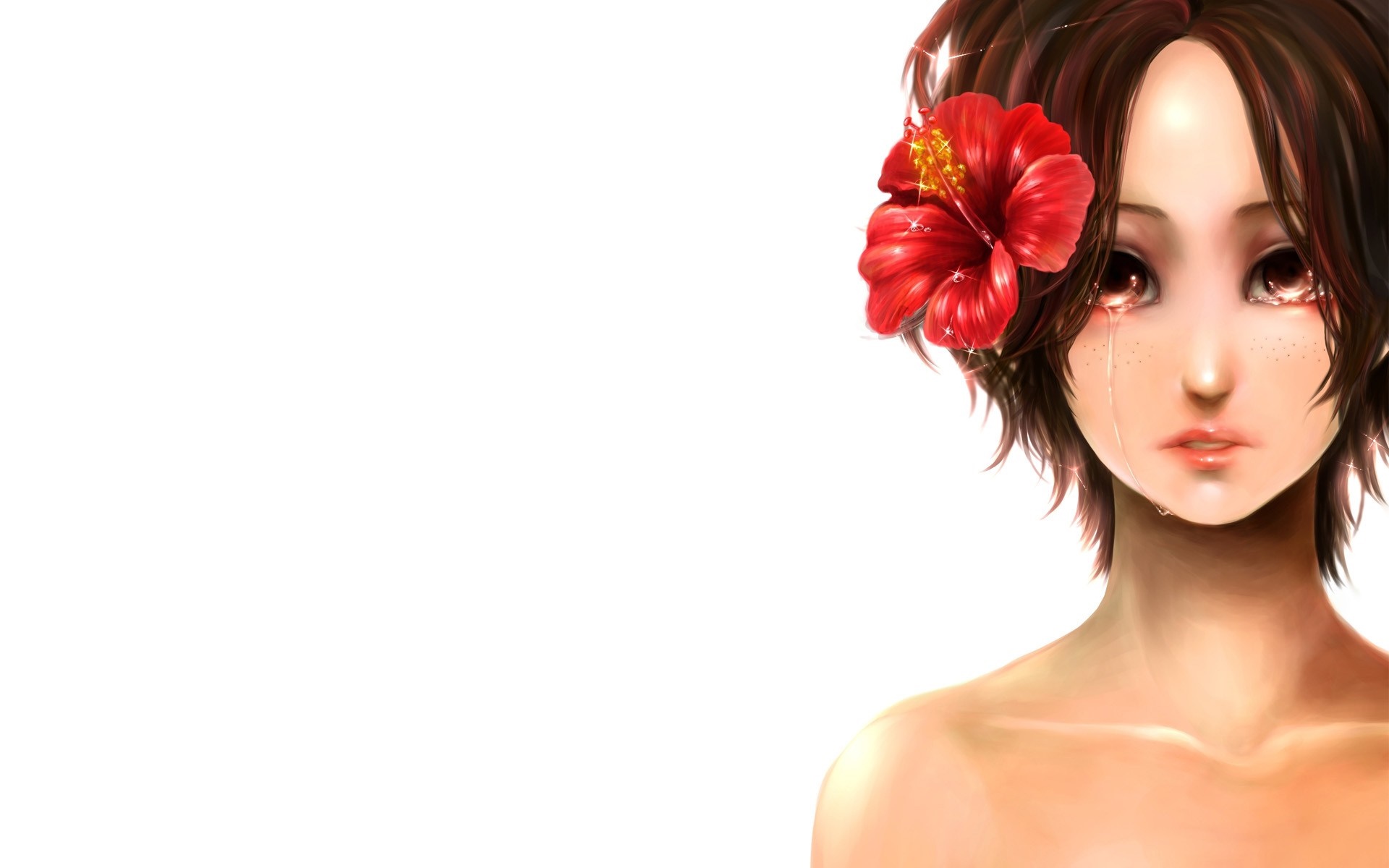 Anime girl with red hibiscus flower HD Wallpaper