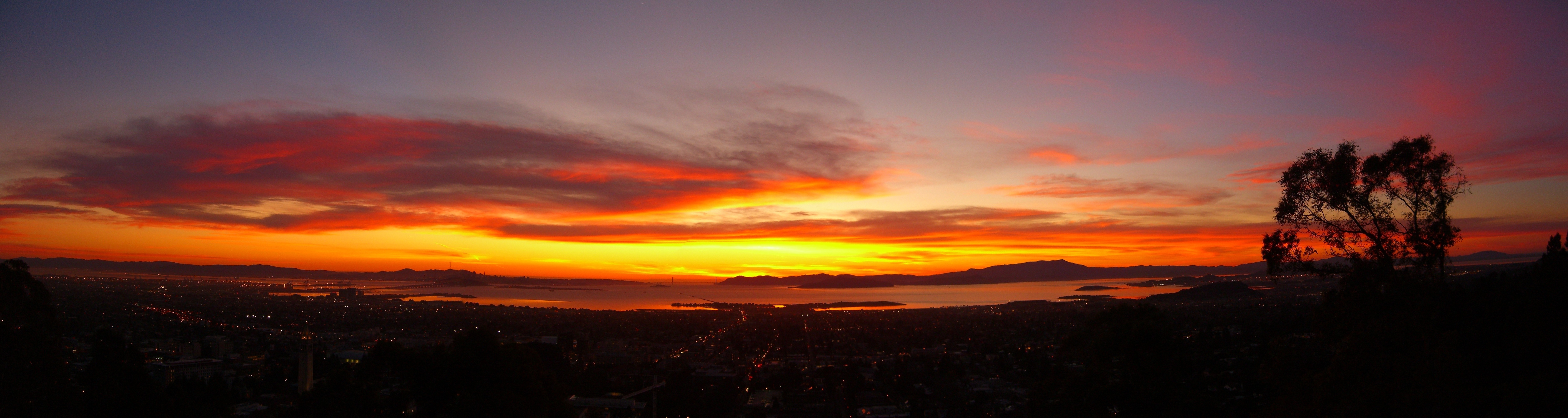 Panoramic sunset over a bay and city HD Wallpaper