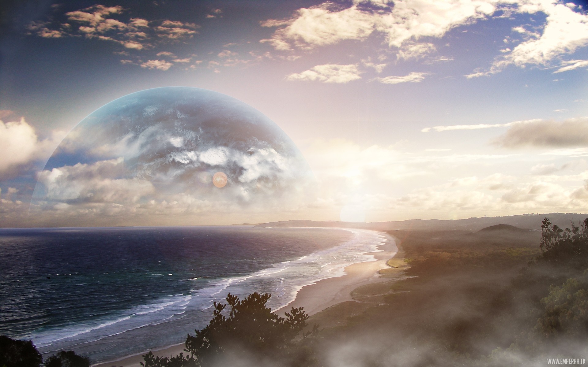 Mystical Sunrise Over Misty Ocean Coast HD Wallpaper