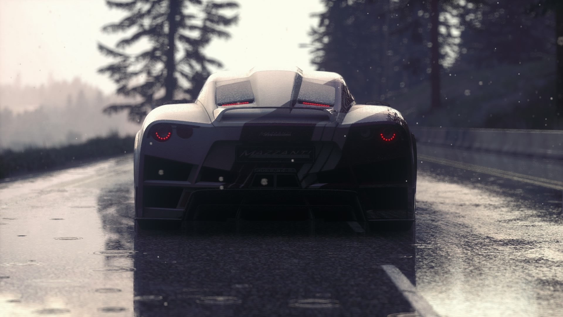 Mazzanti Evantra V8 on a wet road HD Wallpaper