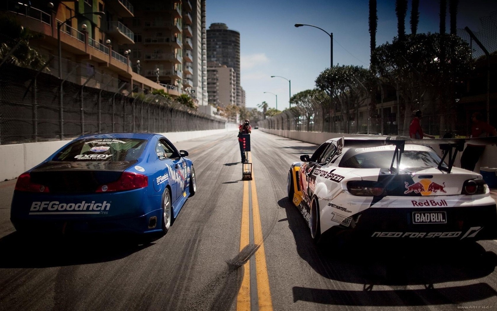 Two sports cars, Red Bull, Need for Speed, race track HD Wallpaper