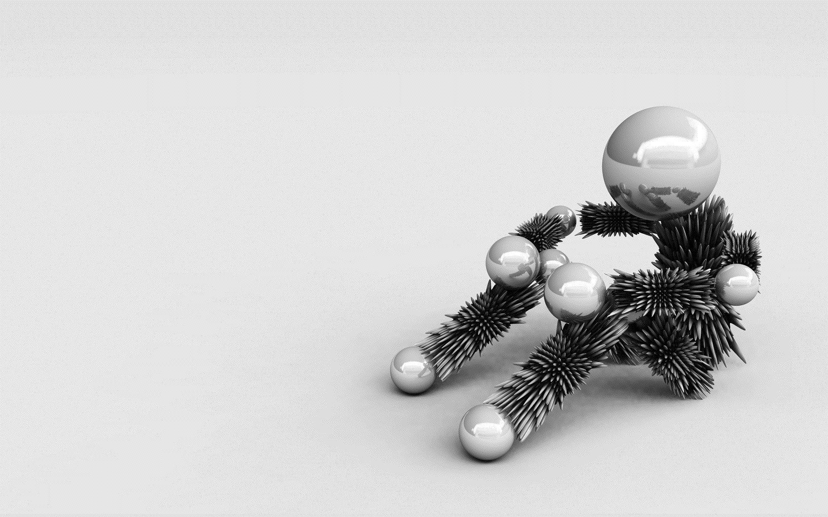 Abstract spiky creature with metallic spheres HD Wallpaper