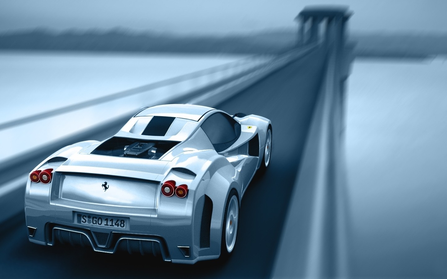 Silver Ferrari sports car on a bridge HD Wallpaper