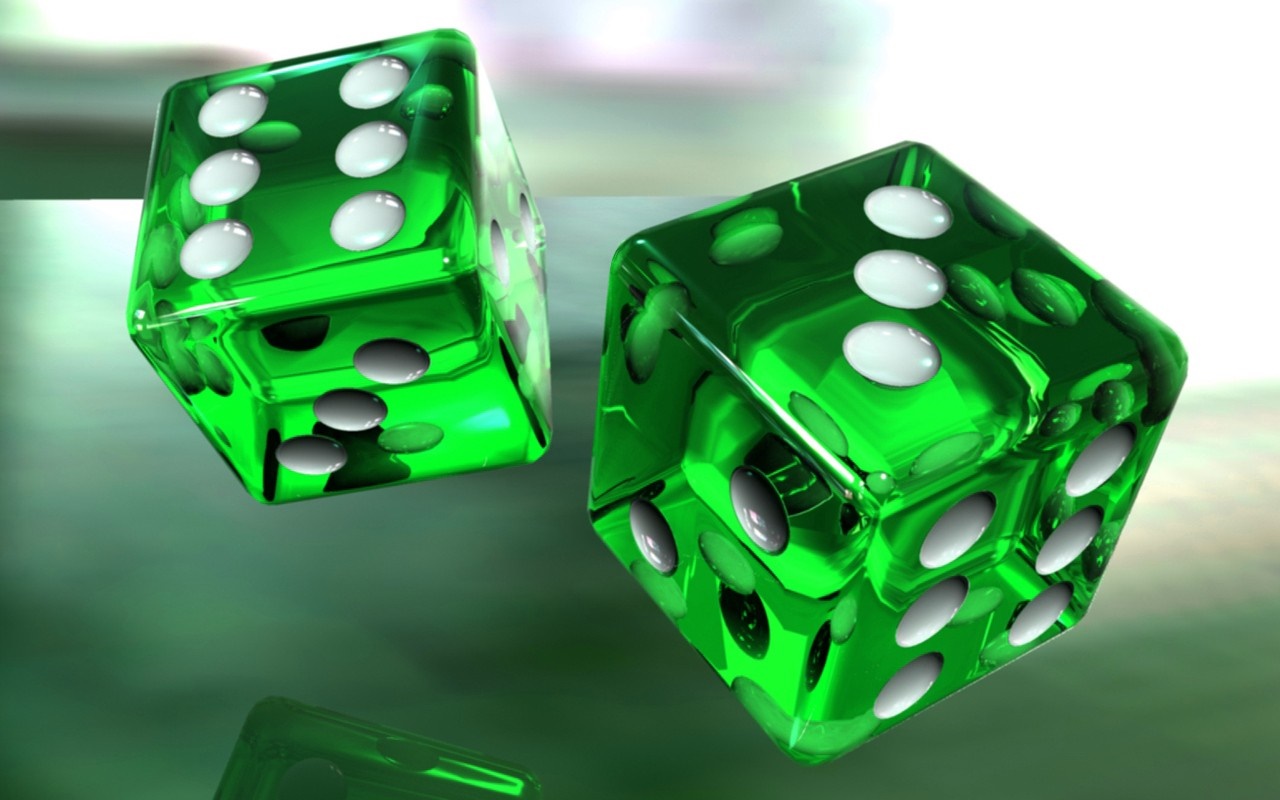 Two green glass dice with white pips HD Wallpaper