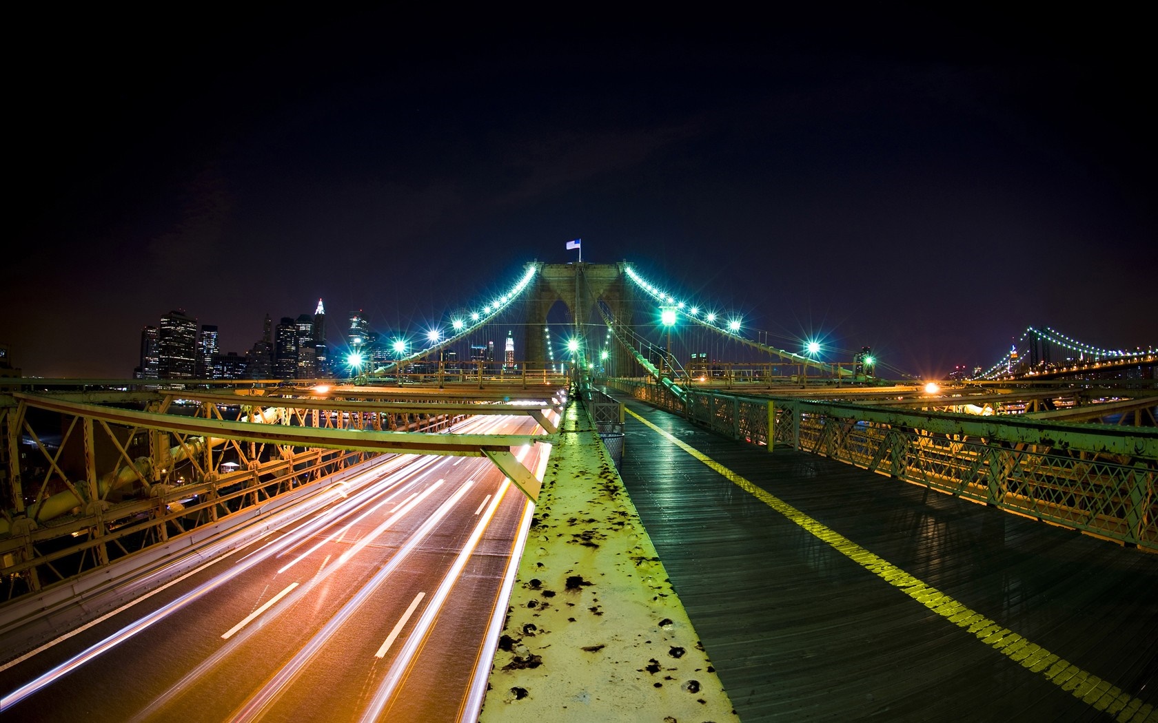 Brooklyn Bridge at Night with New York City Skyline HD Wallpaper
