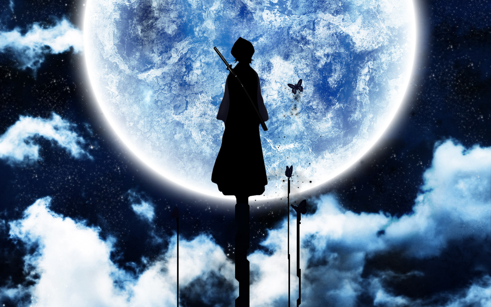 Kuchiki Rukia from Bleach against a large moon HD Wallpaper
