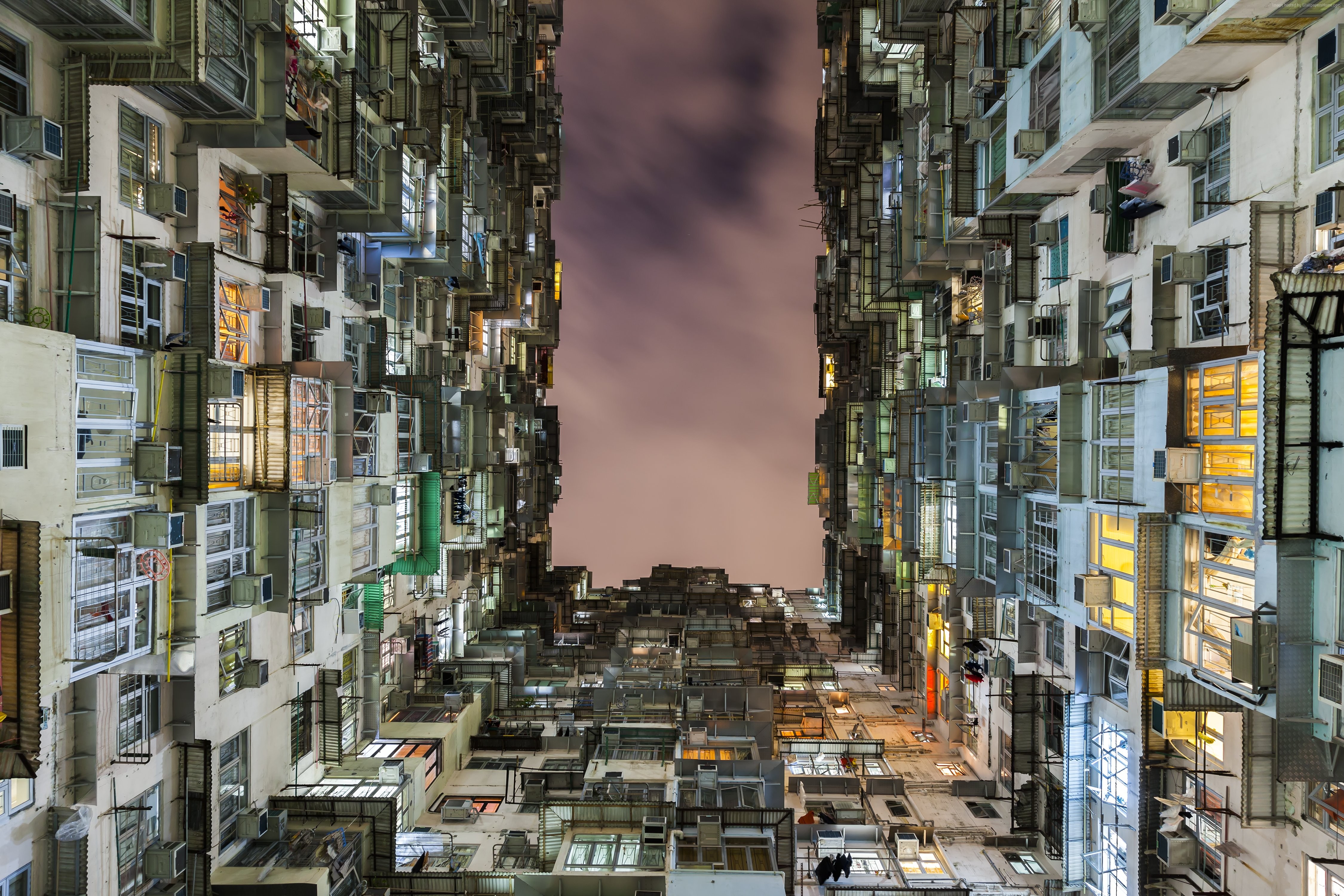 Hong Kong Apartment Buildings at Night HD Wallpaper