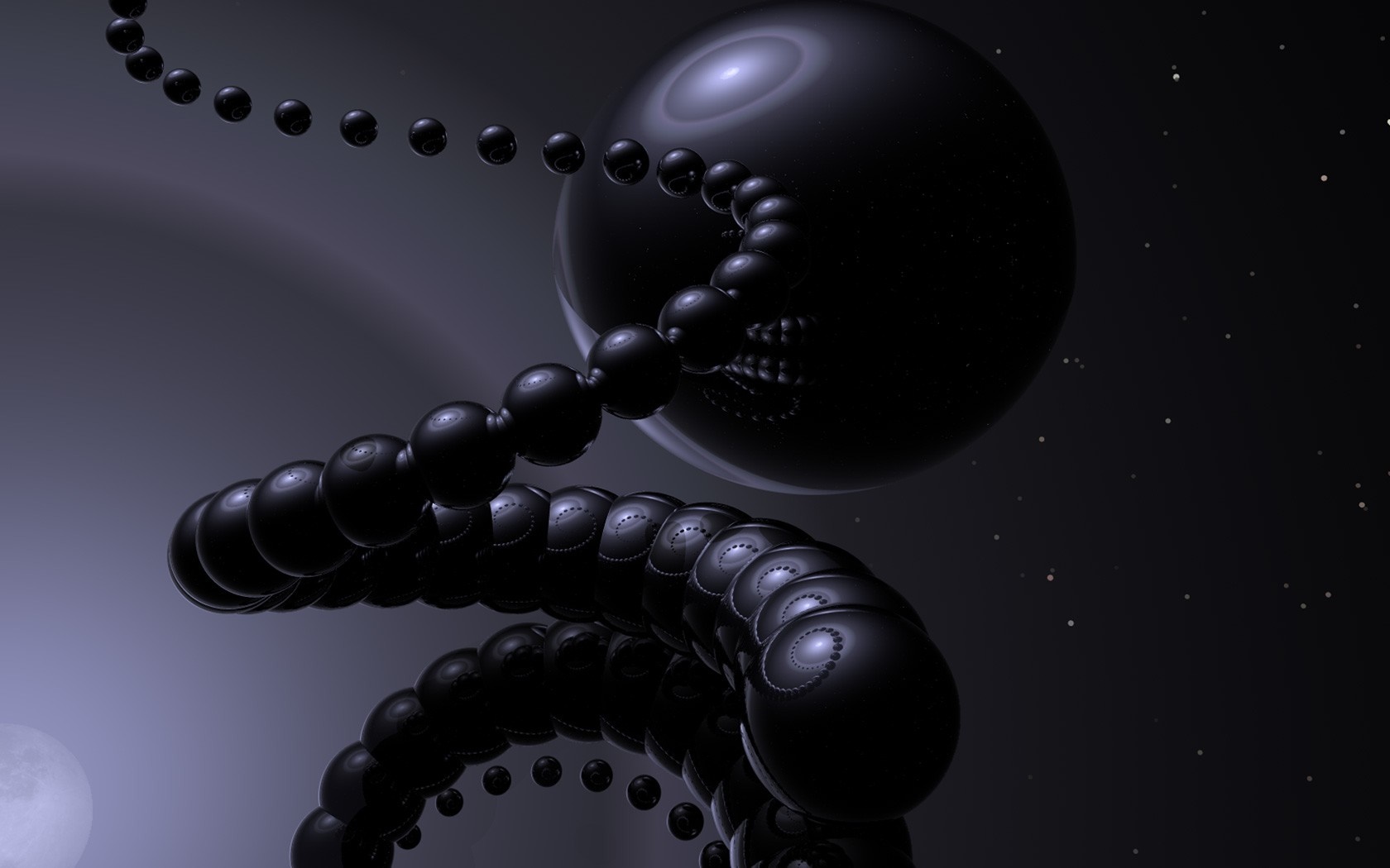 Abstract fractal art with spheres and a large orb HD Wallpaper
