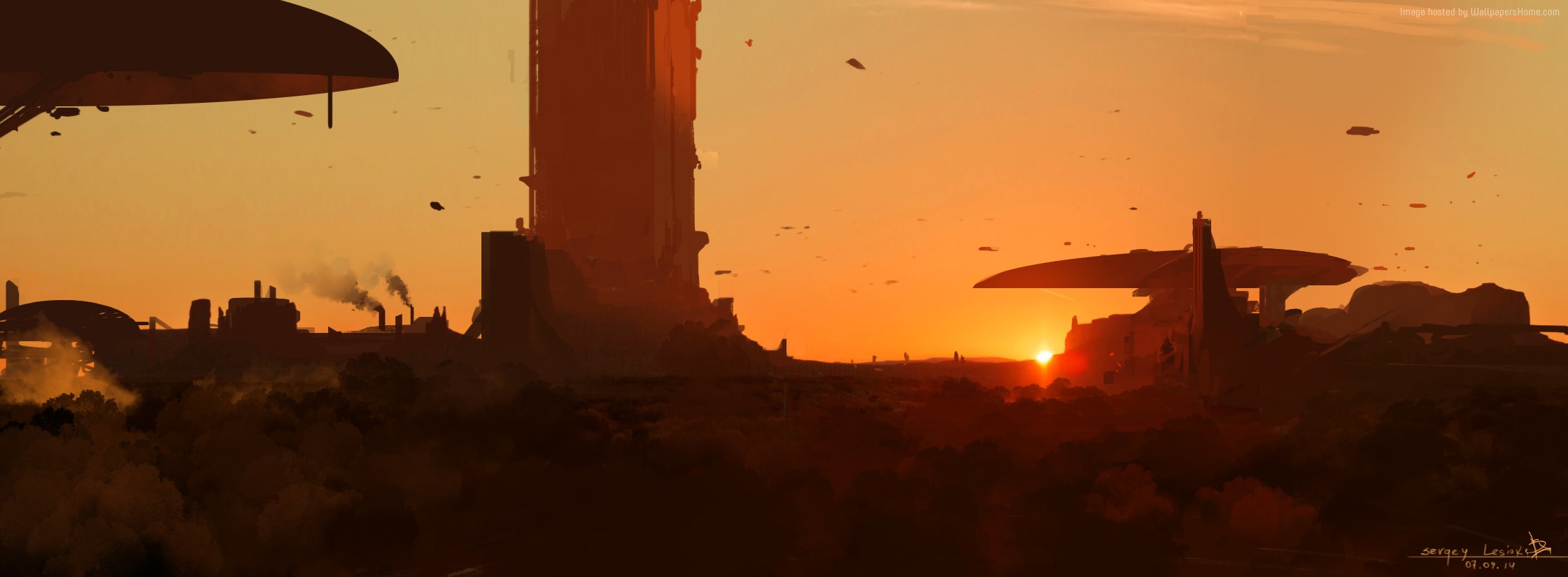 Futuristic Cityscape at Sunset HD Wallpaper