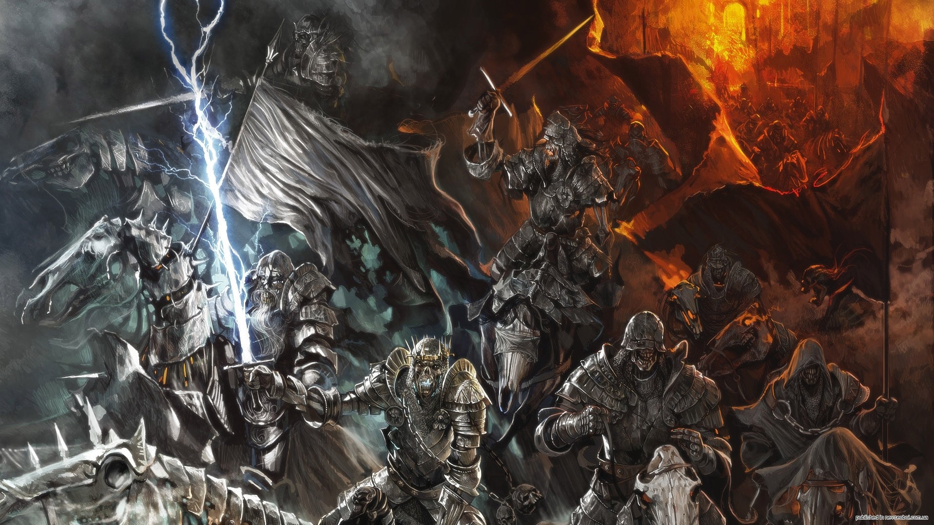 Fantasy army with knights and lightning HD Wallpaper