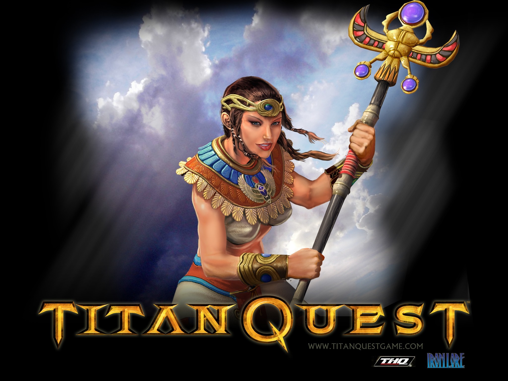 Titan Quest video game logo with warrior HD Wallpaper