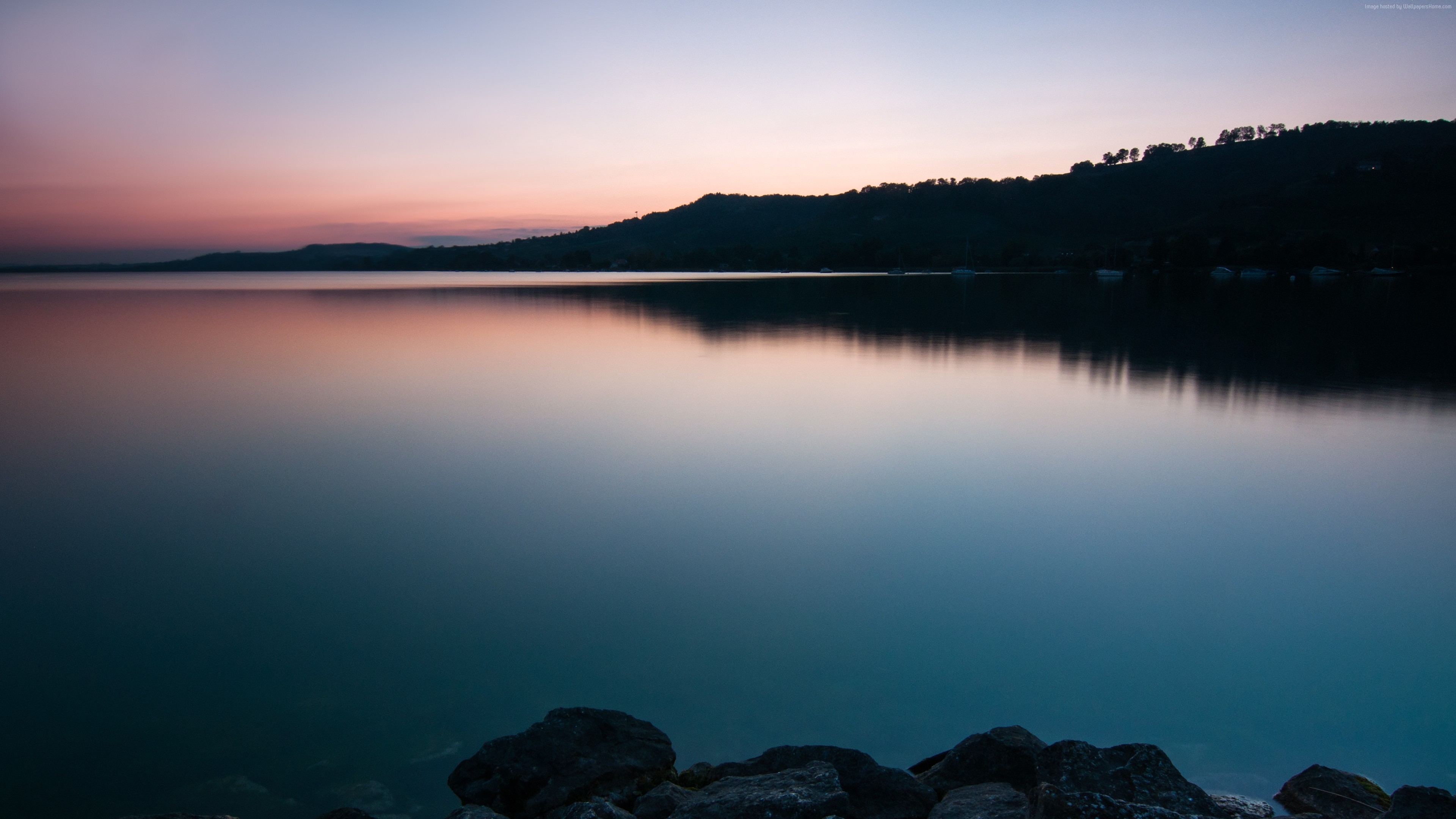 Murtensee lake at sunrise or sunset HD Wallpaper