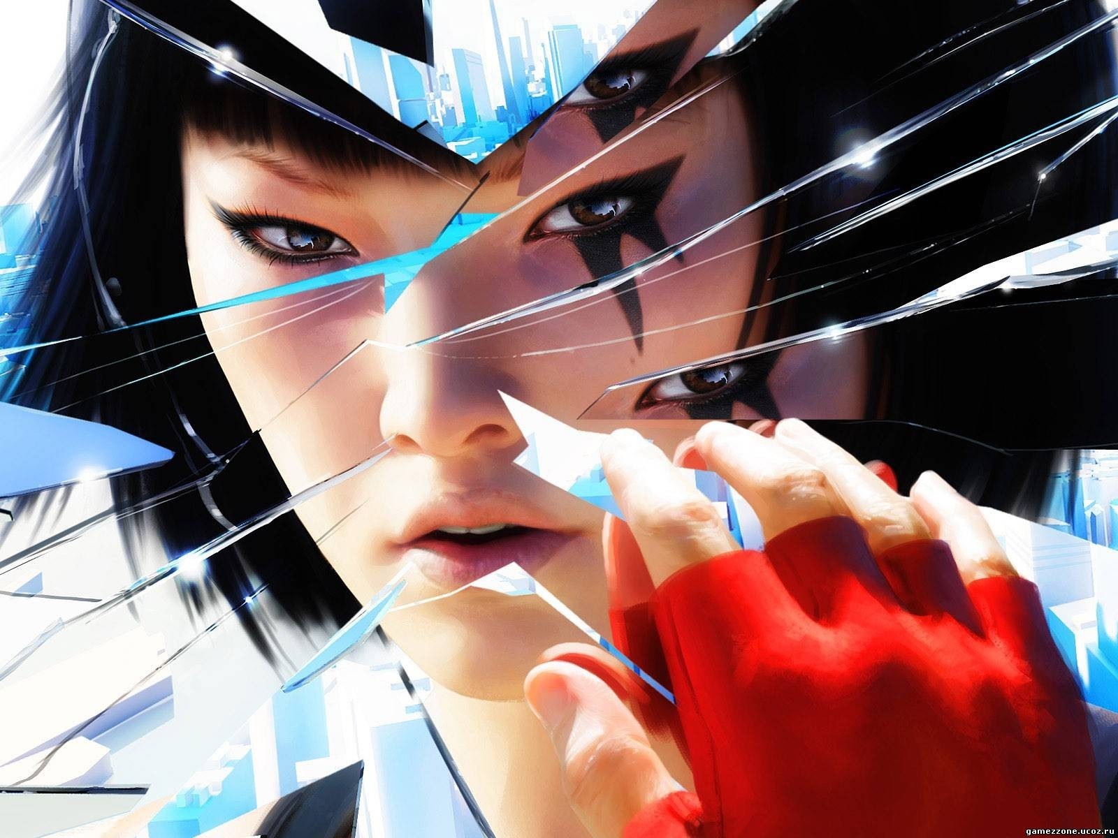 Faith Connors from Mirror's Edge reflected in broken glass HD Wallpaper