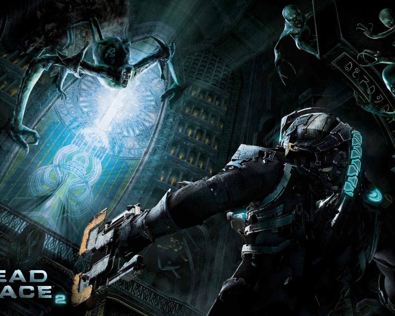 Isaac Clarke from Dead Space 2 fighting a Necromorph HD Wallpaper