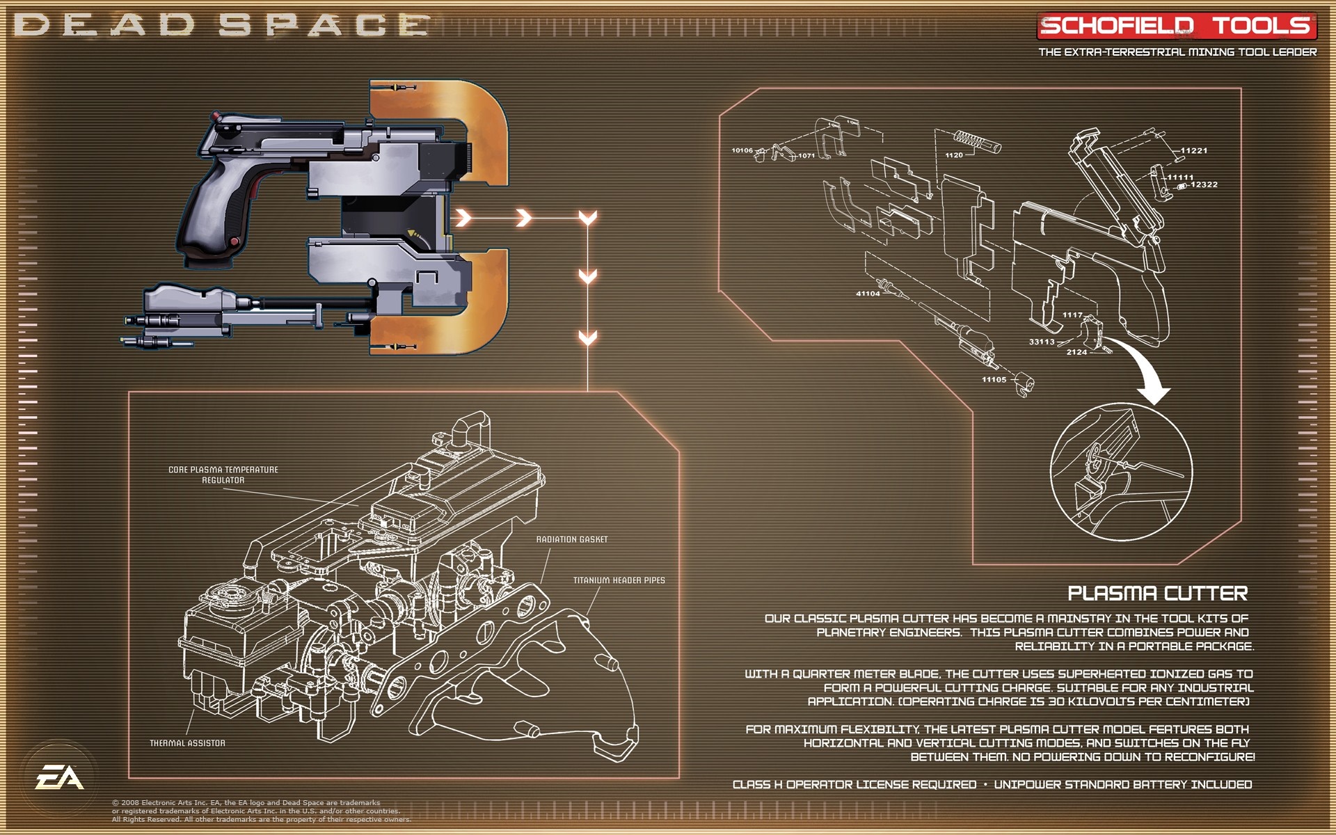 Dead Space Plasma Cutter Technical Illustration HD Wallpaper