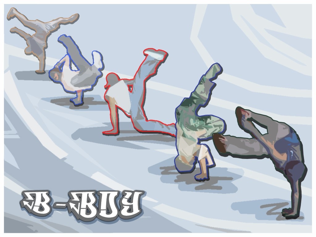 B-Boy illustration of breakdancers in motion HD Wallpaper