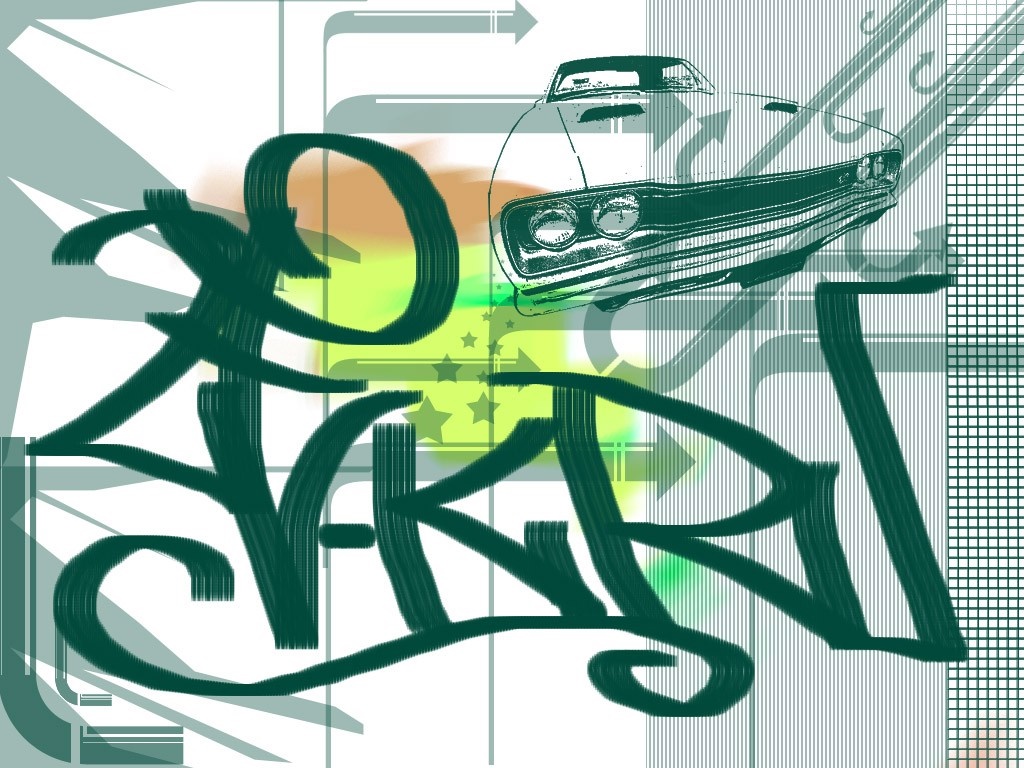 Graffiti art with a vintage car and abstract elements HD Wallpaper