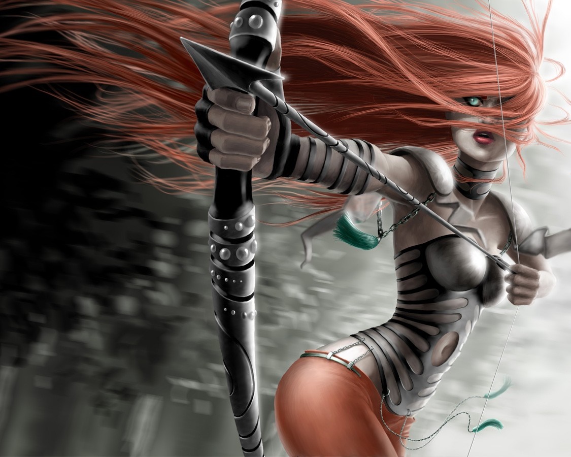 Anime woman warrior with bow and arrow HD Wallpaper