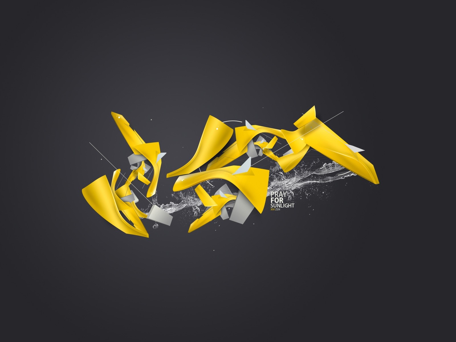 Abstract yellow and grey shapes with text HD Wallpaper
