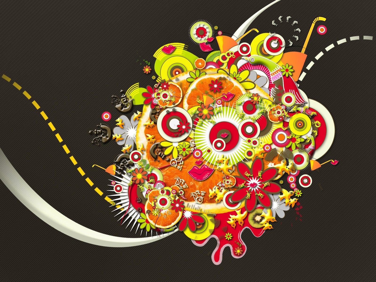 Abstract digital art with fruits and flowers HD Wallpaper