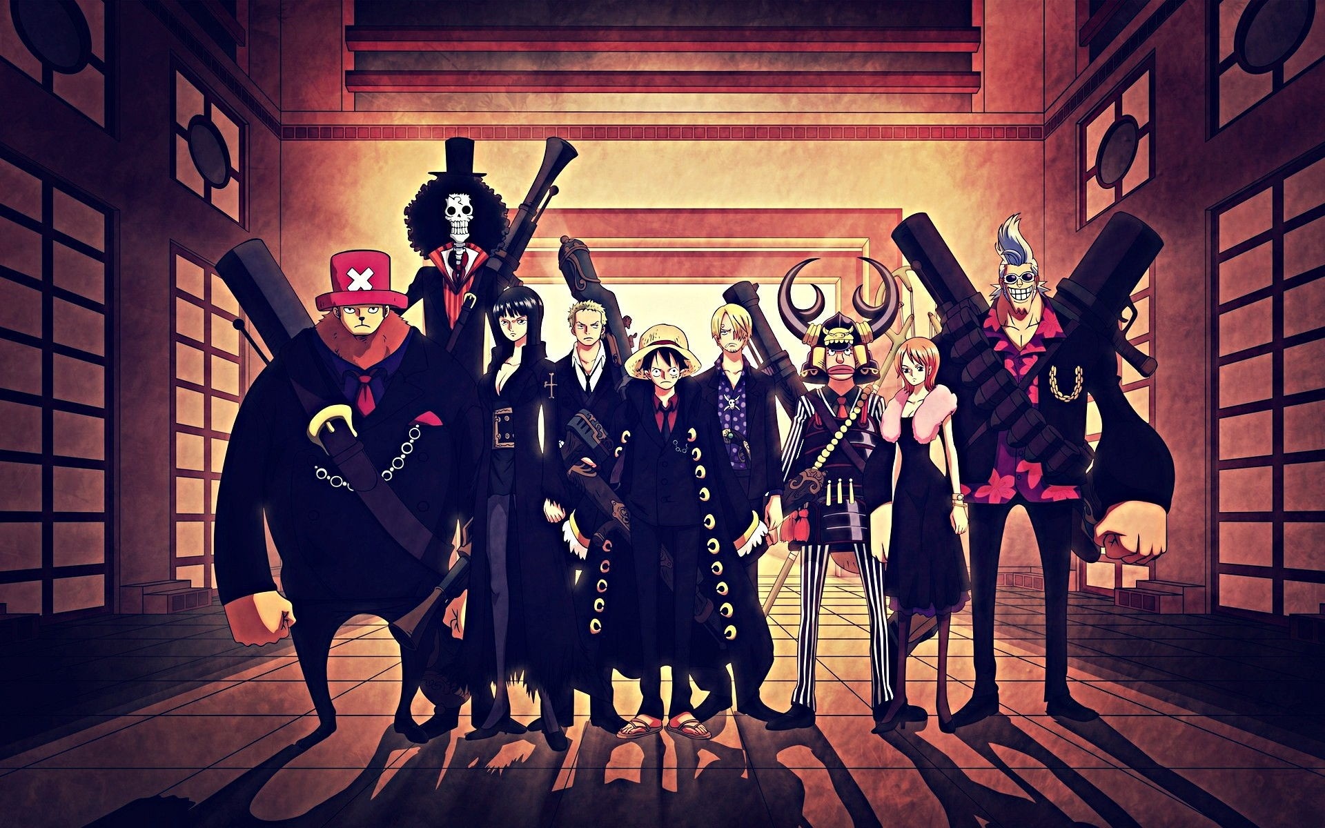 One Piece characters in formal attire HD Wallpaper