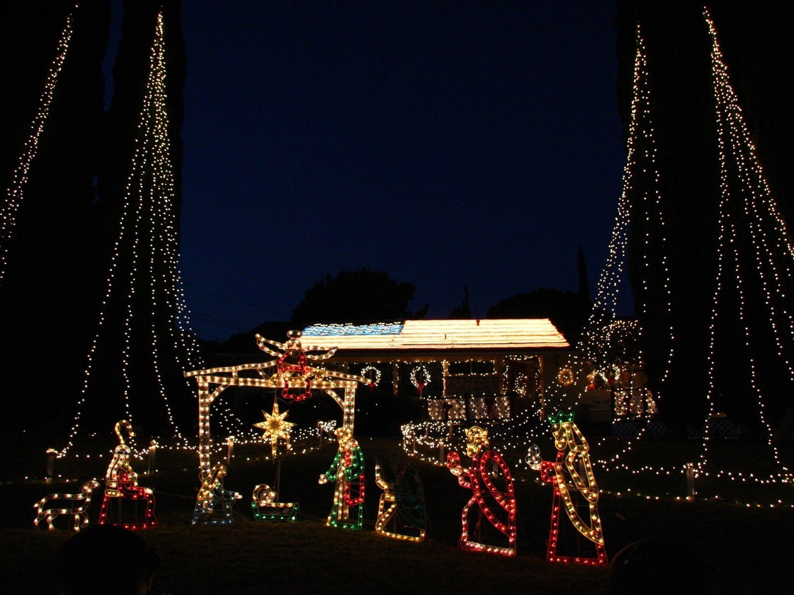 Christmas Nativity Scene with Lights HD Wallpaper