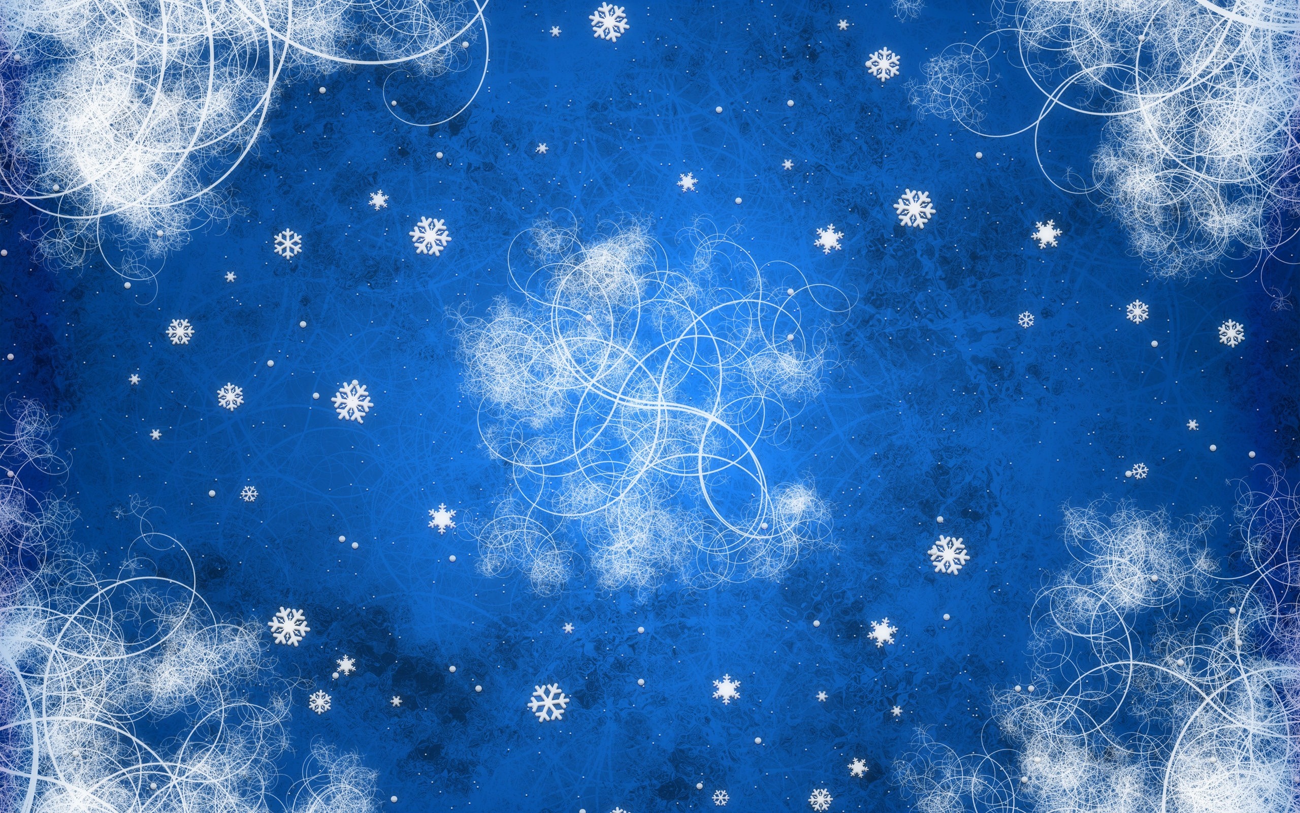 Blue winter background with snowflakes and frost patterns HD Wallpaper