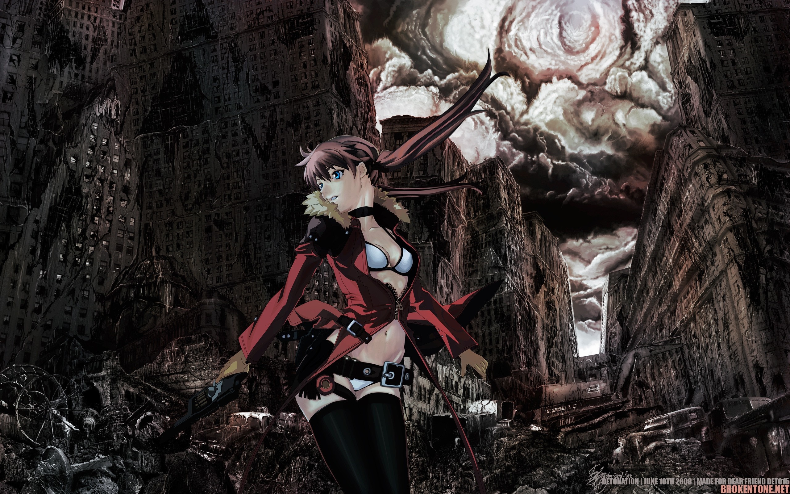 Anime girl in a destroyed city HD Wallpaper