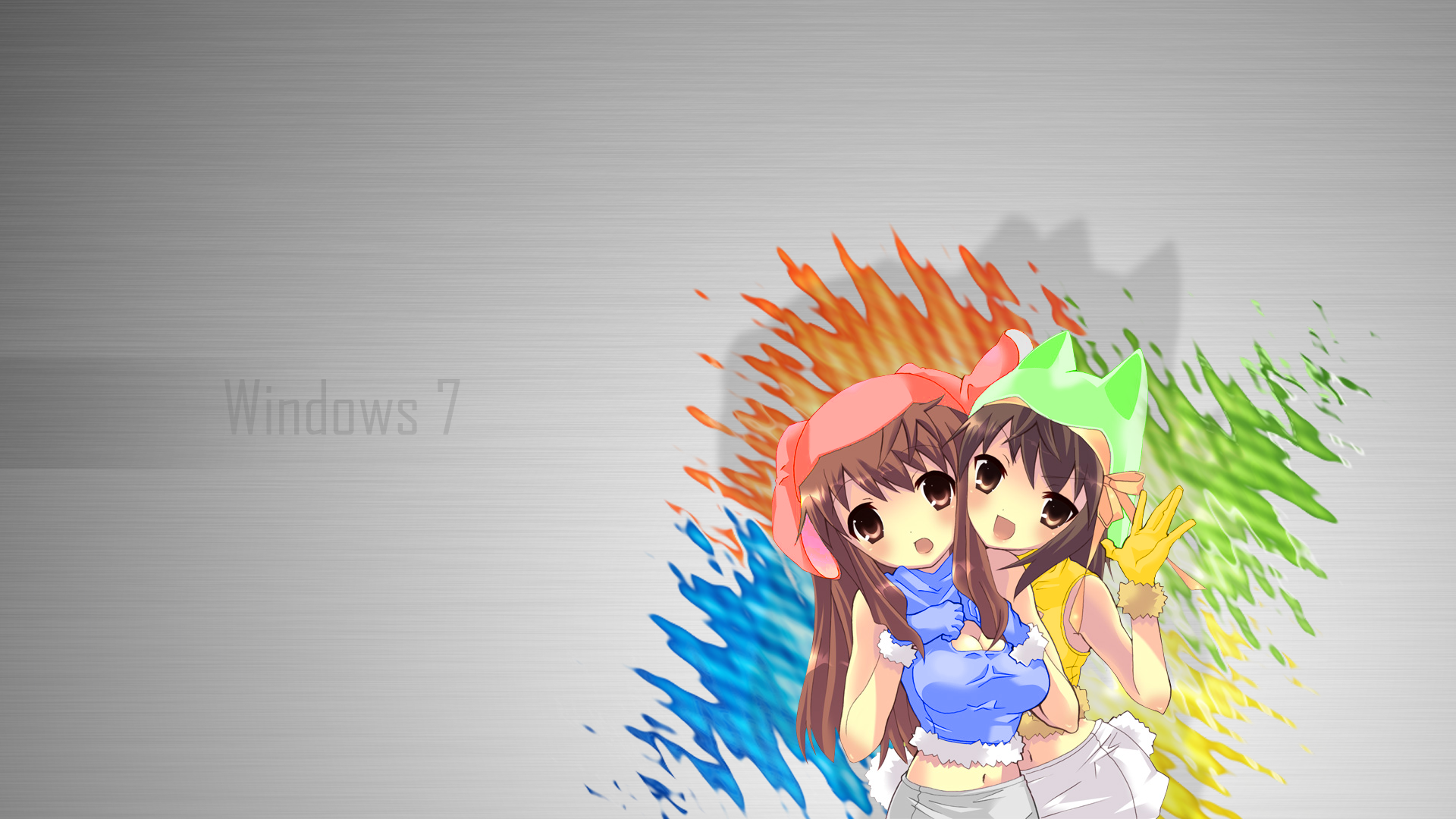 Two anime girls with Windows 7 logo HD Wallpaper