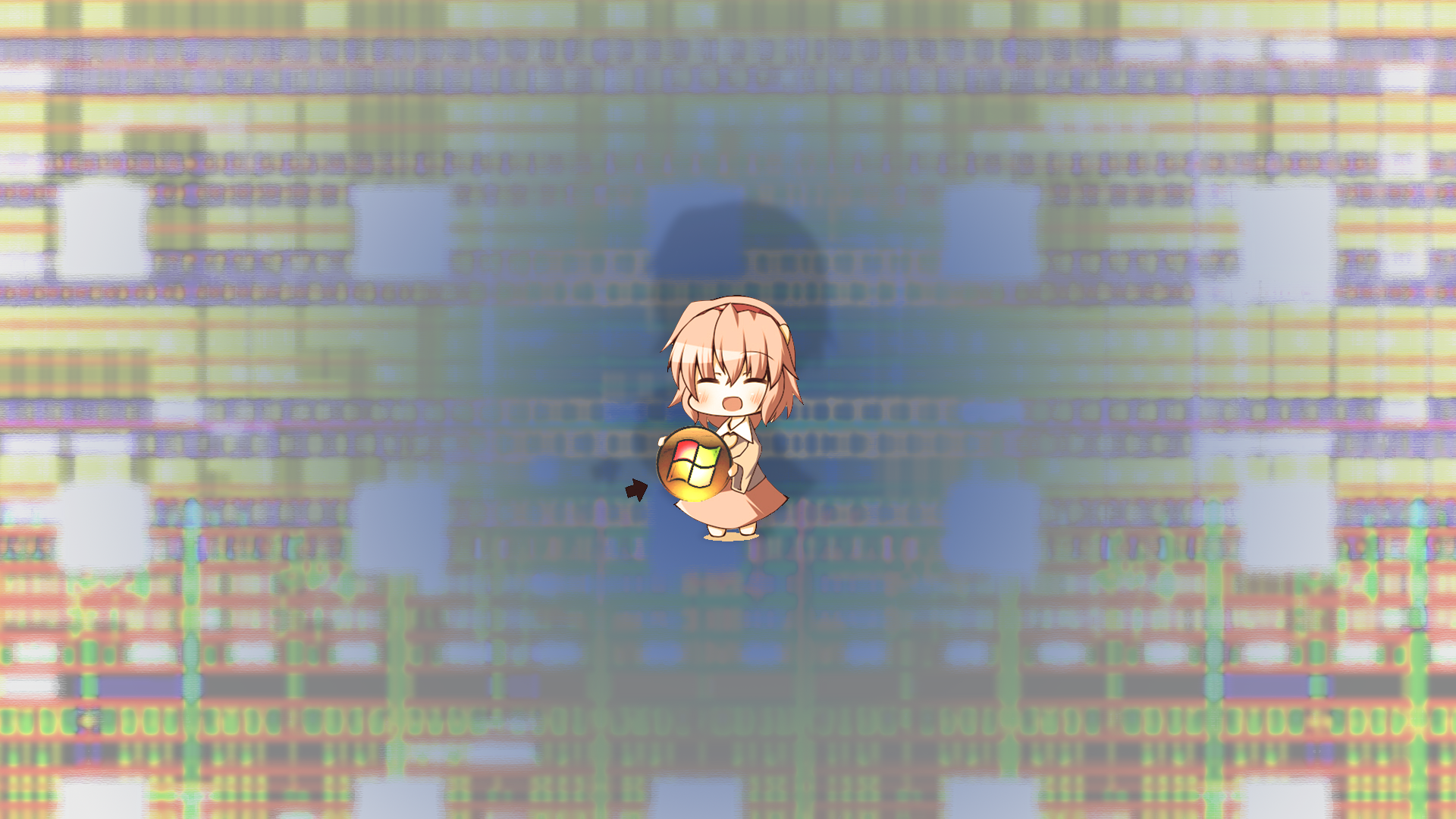 Chibi anime girl holding Windows logo HD Wallpaper