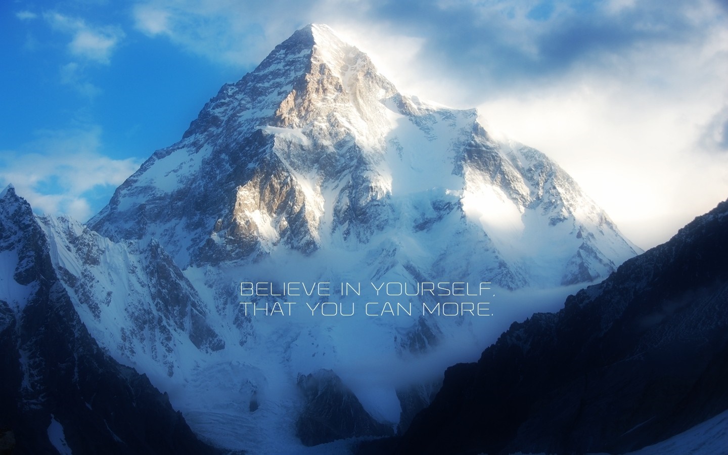 Snowy mountain range with motivational quote HD Wallpaper