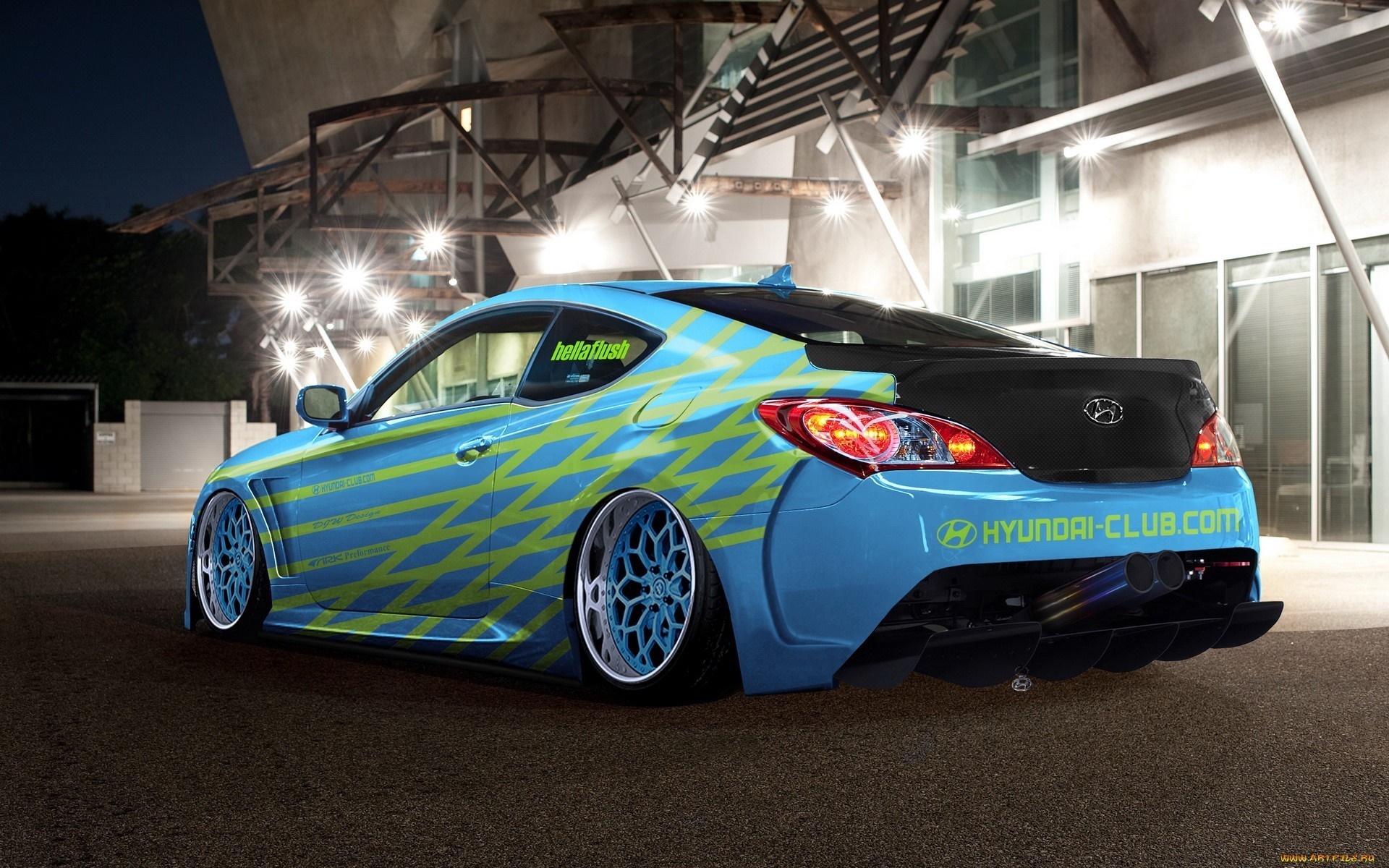 Blue Hyundai Genesis Coupe with custom graphics HD Wallpaper