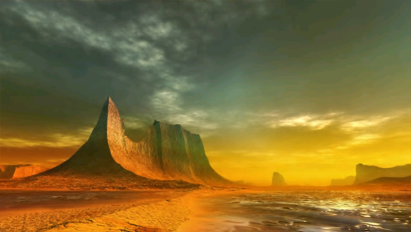 Sunset Over a Surreal Coastal Landscape HD Wallpaper