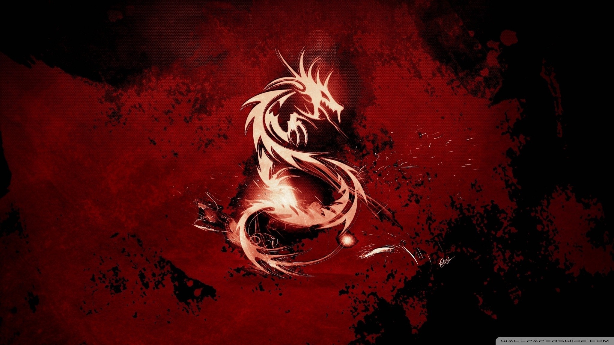 Tribal Dragon Illustration on Red and Black Background HD Wallpaper