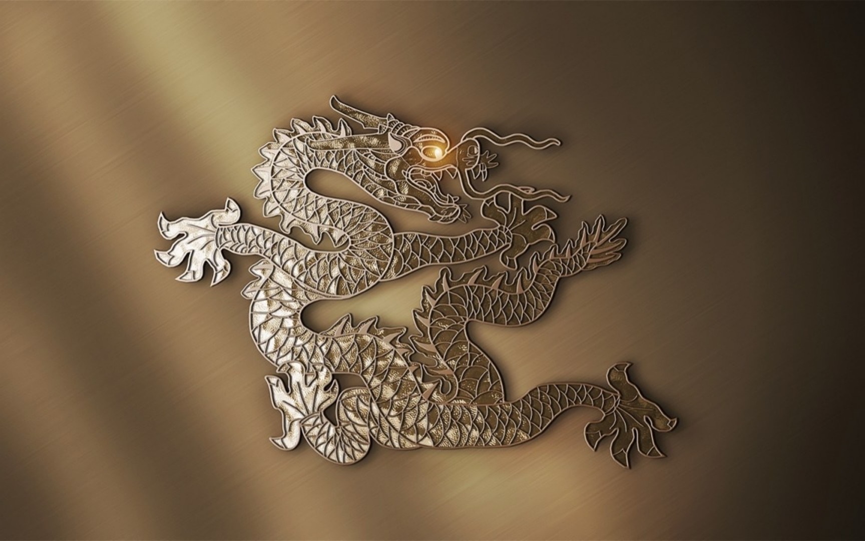 Golden Dragon Emblem on Brushed Metal HD Wallpaper