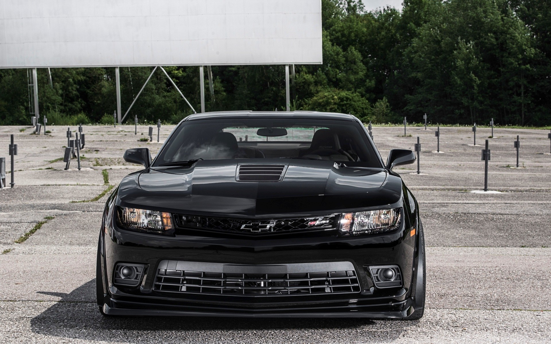 Black Chevrolet Camaro Z28 at Drive-in Theater HD Wallpaper