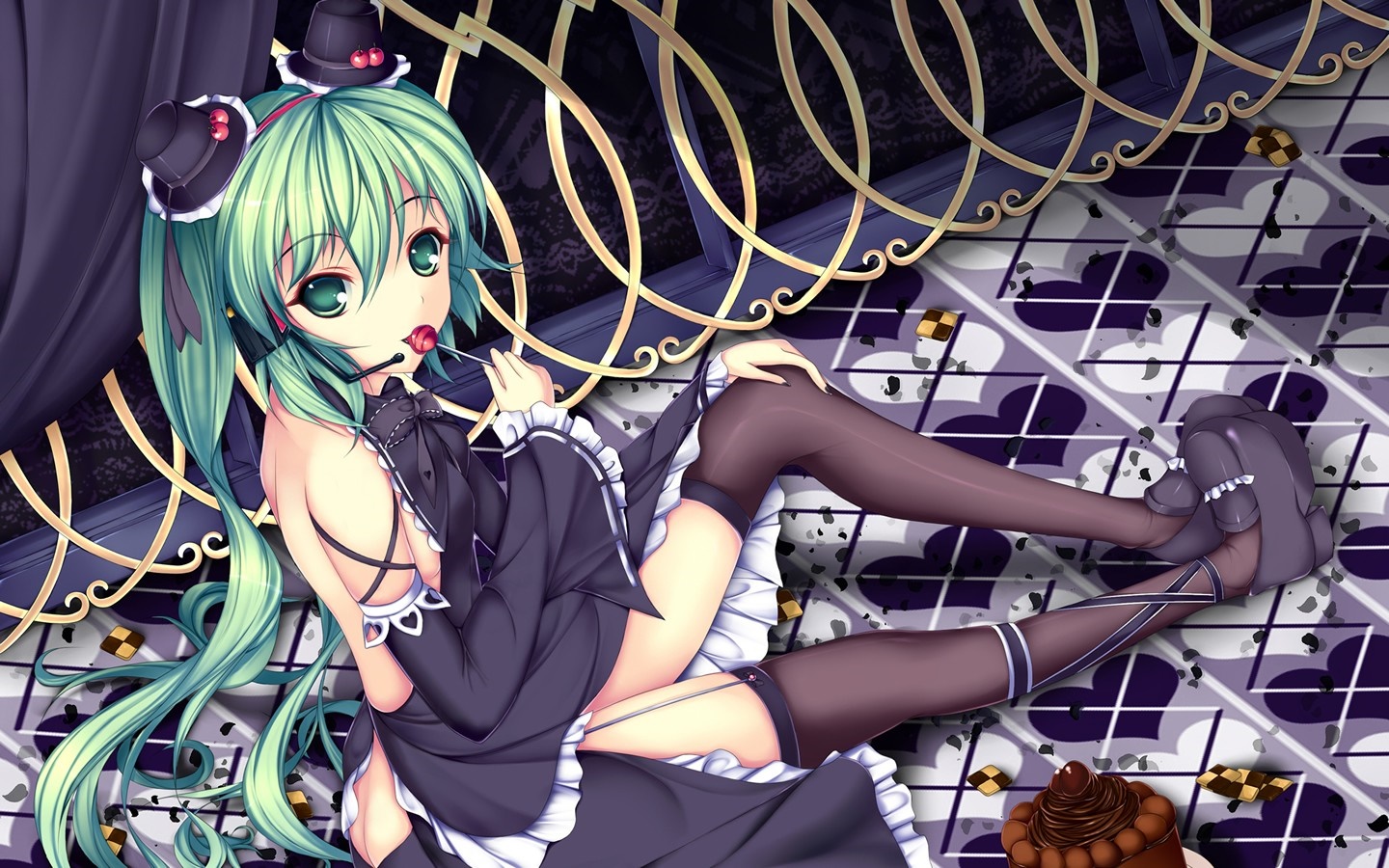 Hatsune Miku in a Gothic Lolita outfit with candy HD Wallpaper