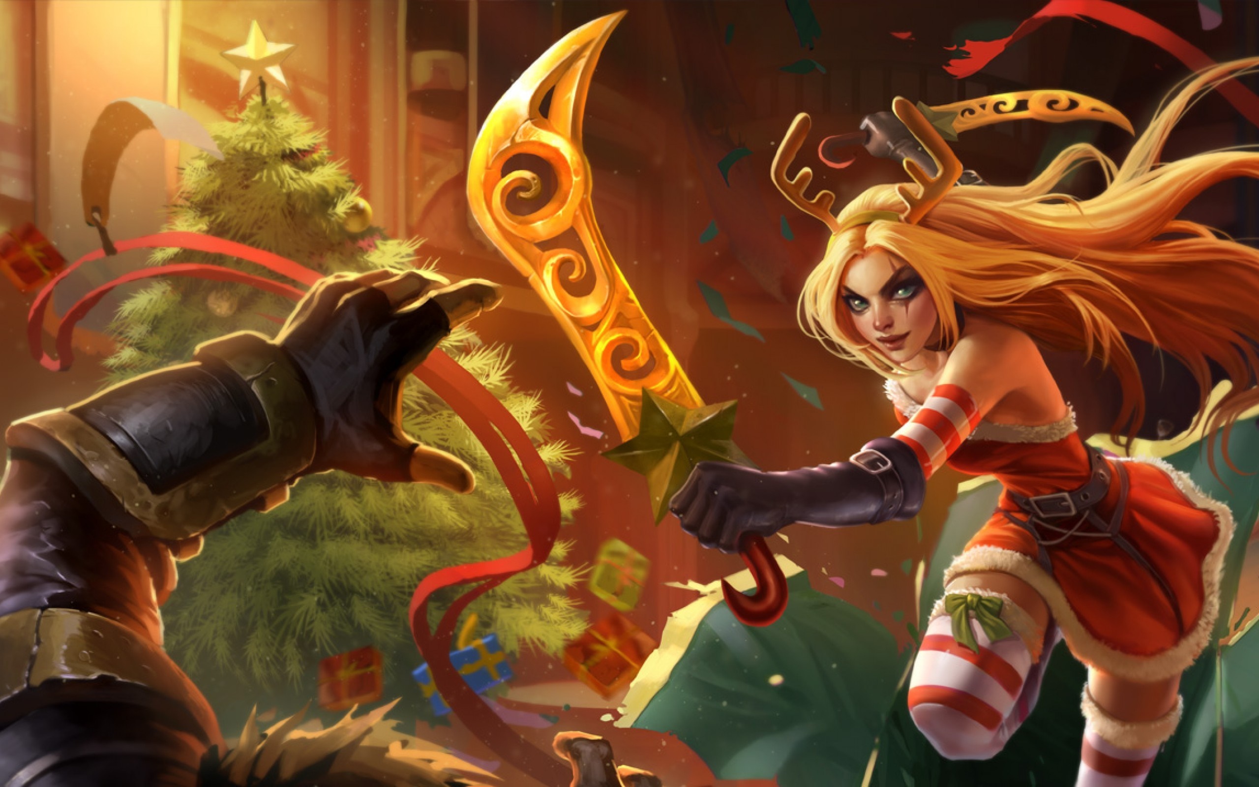 Katarina from League of Legends in Christmas attire HD Wallpaper