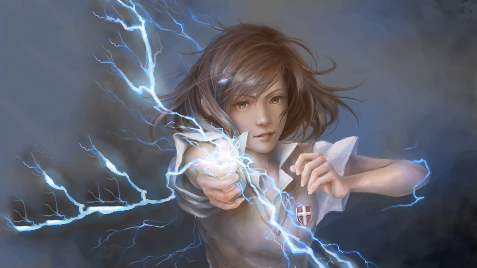 Misaka Mikoto from To Aru Kagaku no Railgun using lightning HD Wallpaper