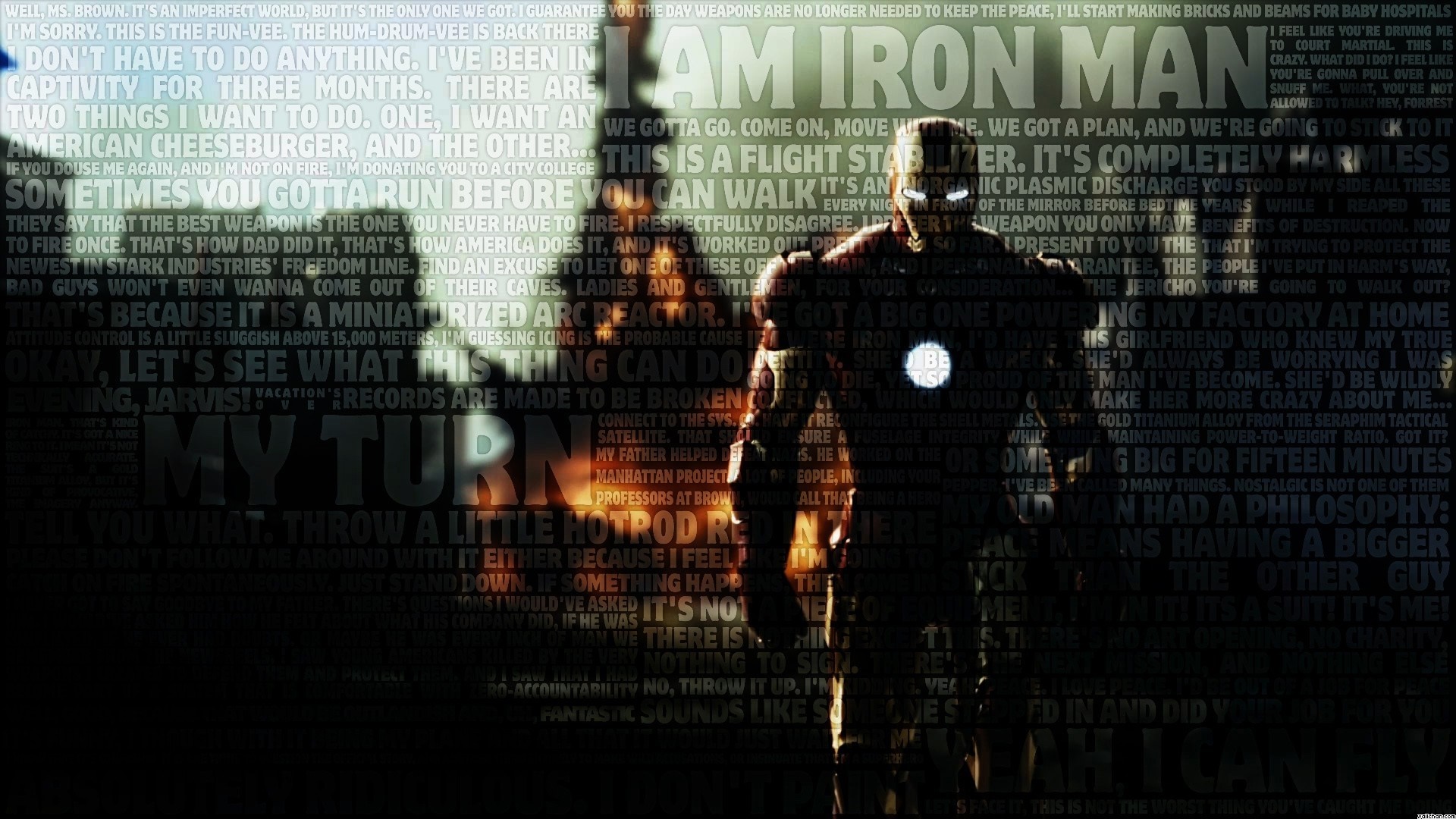 Iron Man Silhouette with Iconic Typography HD Wallpaper