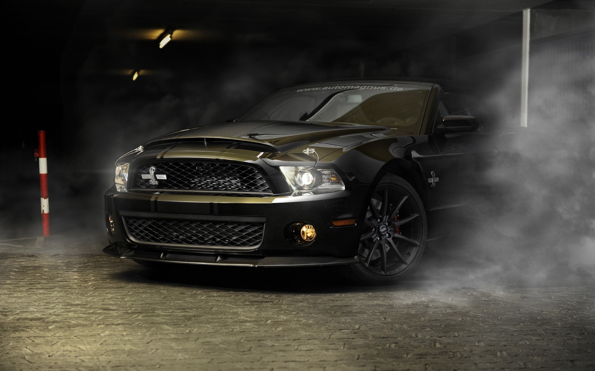 Black Ford Shelby GT500 Muscle Car in Smoke HD Wallpaper