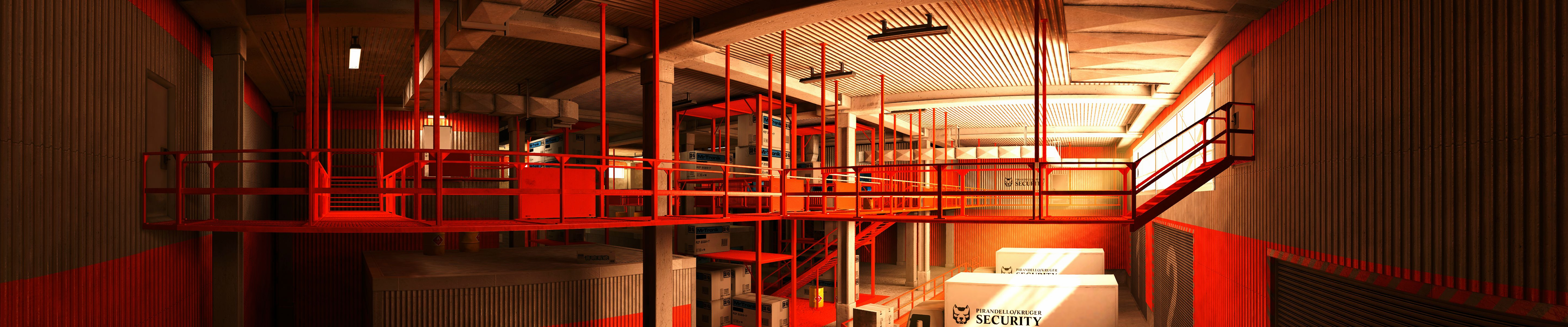 Interior of a futuristic building with red accents HD Wallpaper
