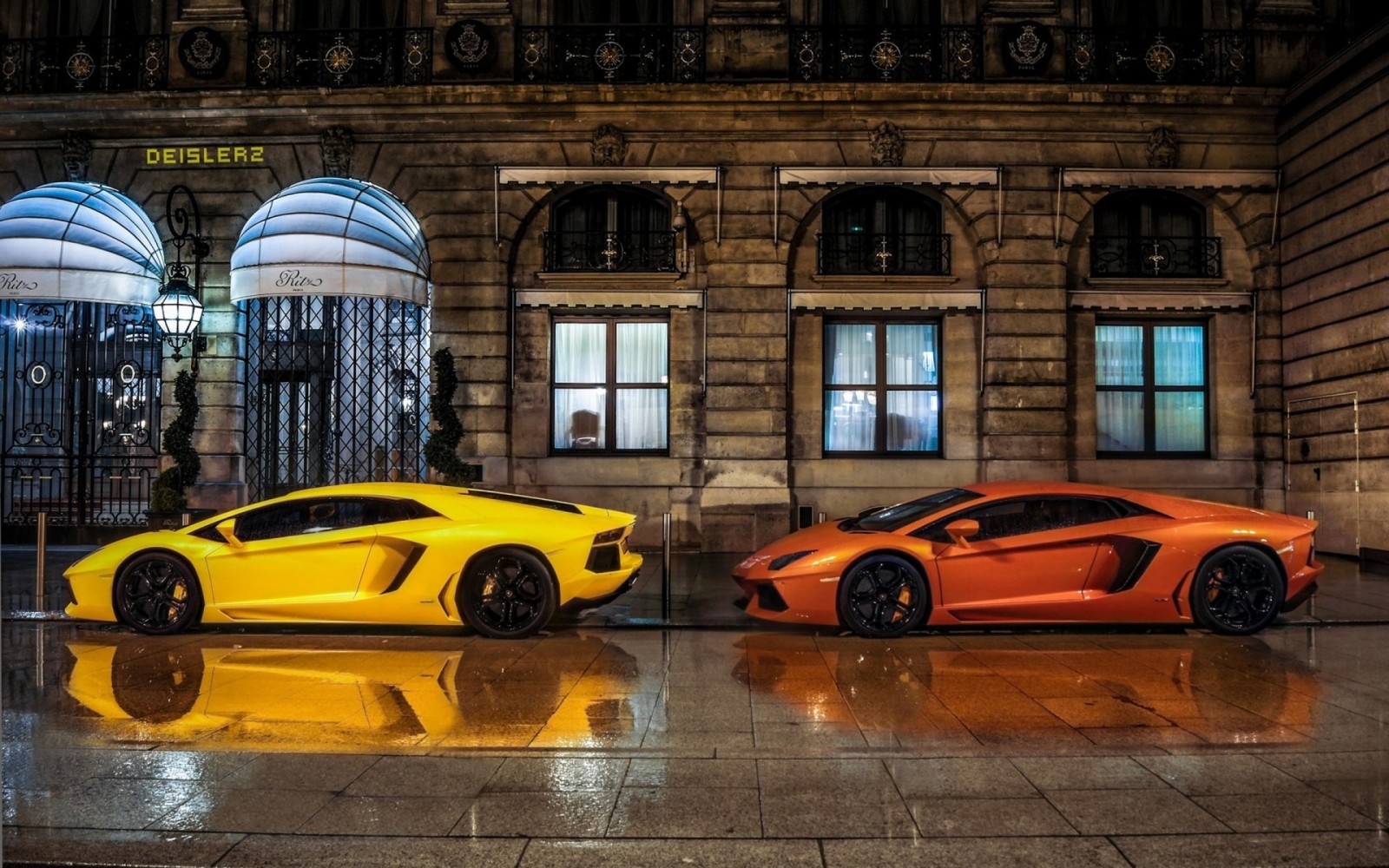 Lamborghini Aventador Sports Cars Parked at Night HD Wallpaper